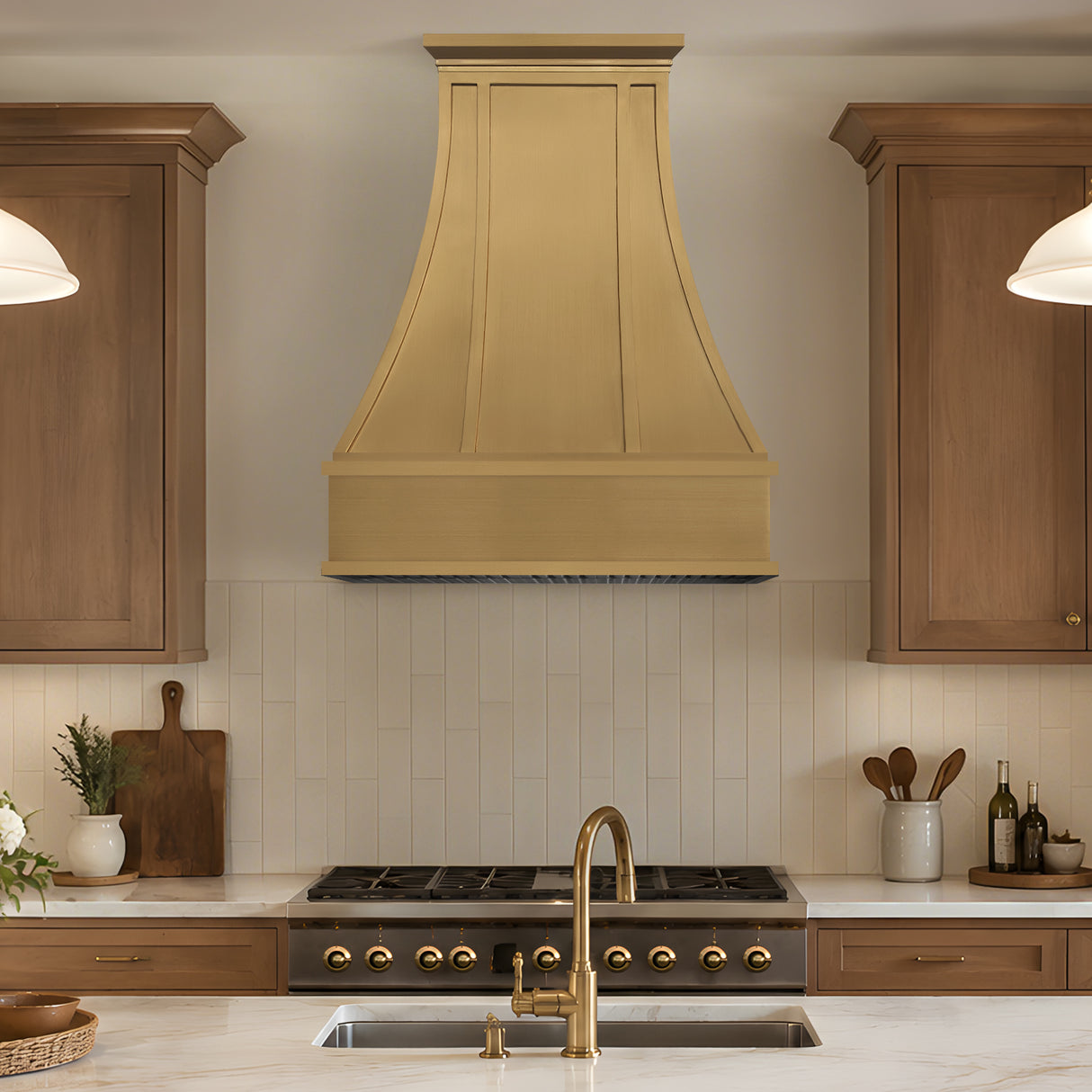 USA Luxury Handcrafted Custom Brushed Brass Stove Hood URHB-139