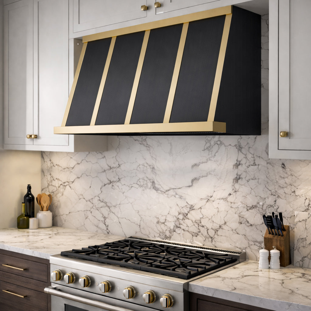 USA Luxury Stainless Steel Vent Hood Featuring Brass Straps URHS-121