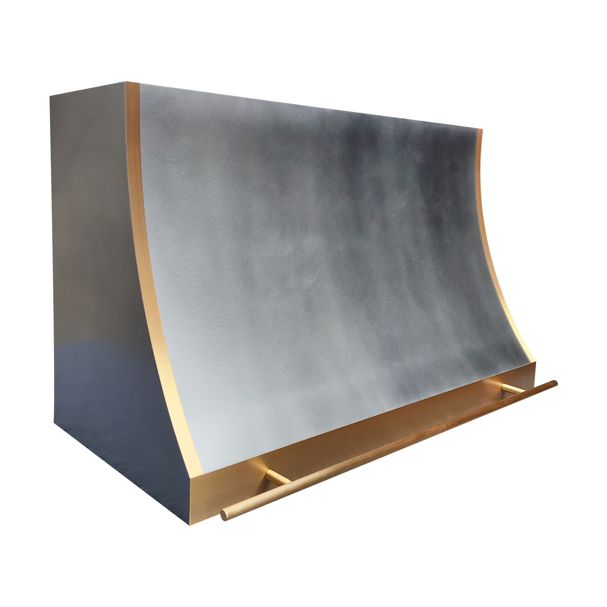 USA Minimal Custom Zinc Stove Hood Featuring Brass Pot Rack URHZ-17