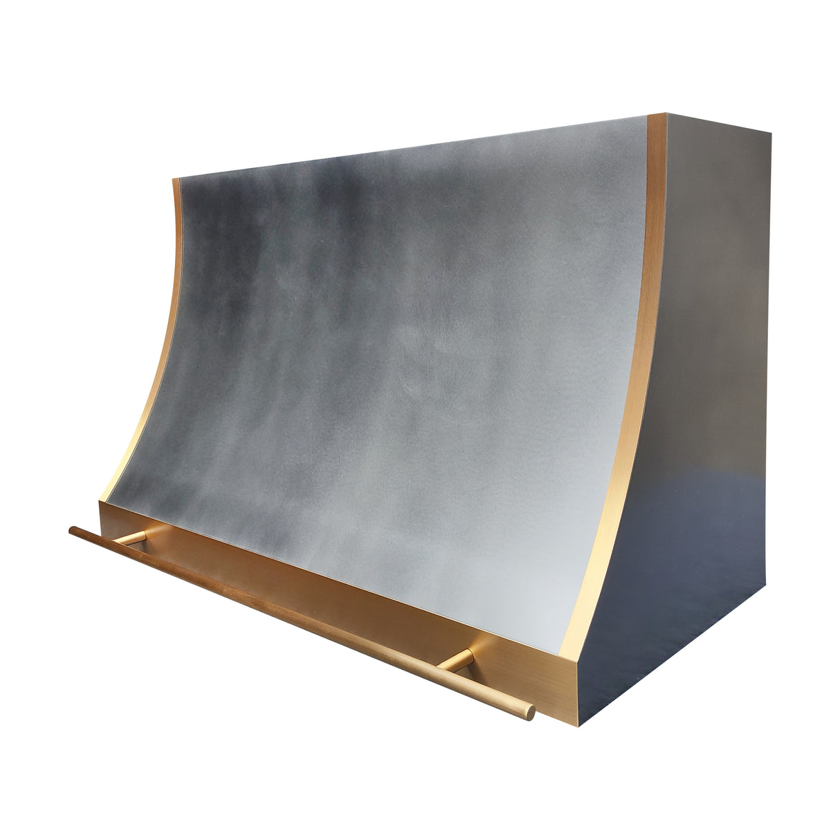 USA Minimal Custom Zinc Stove Hood Featuring Brass Pot Rack URHZ-17