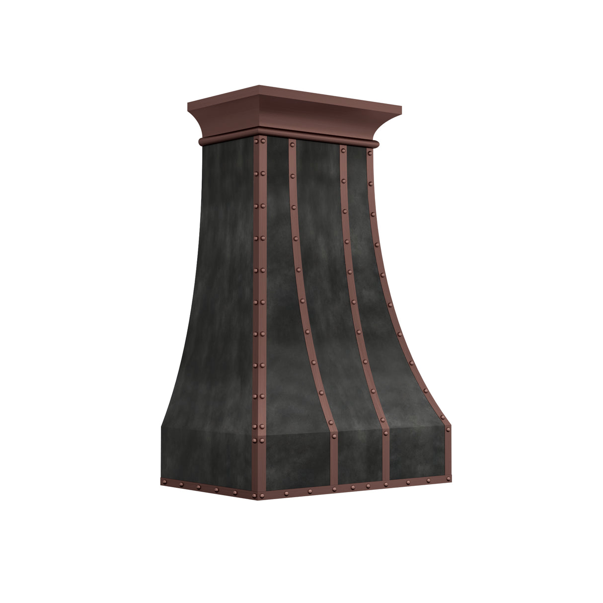 USA Minimal Dark Zinc Range Hood with Antique Copper Straps URHZ-23