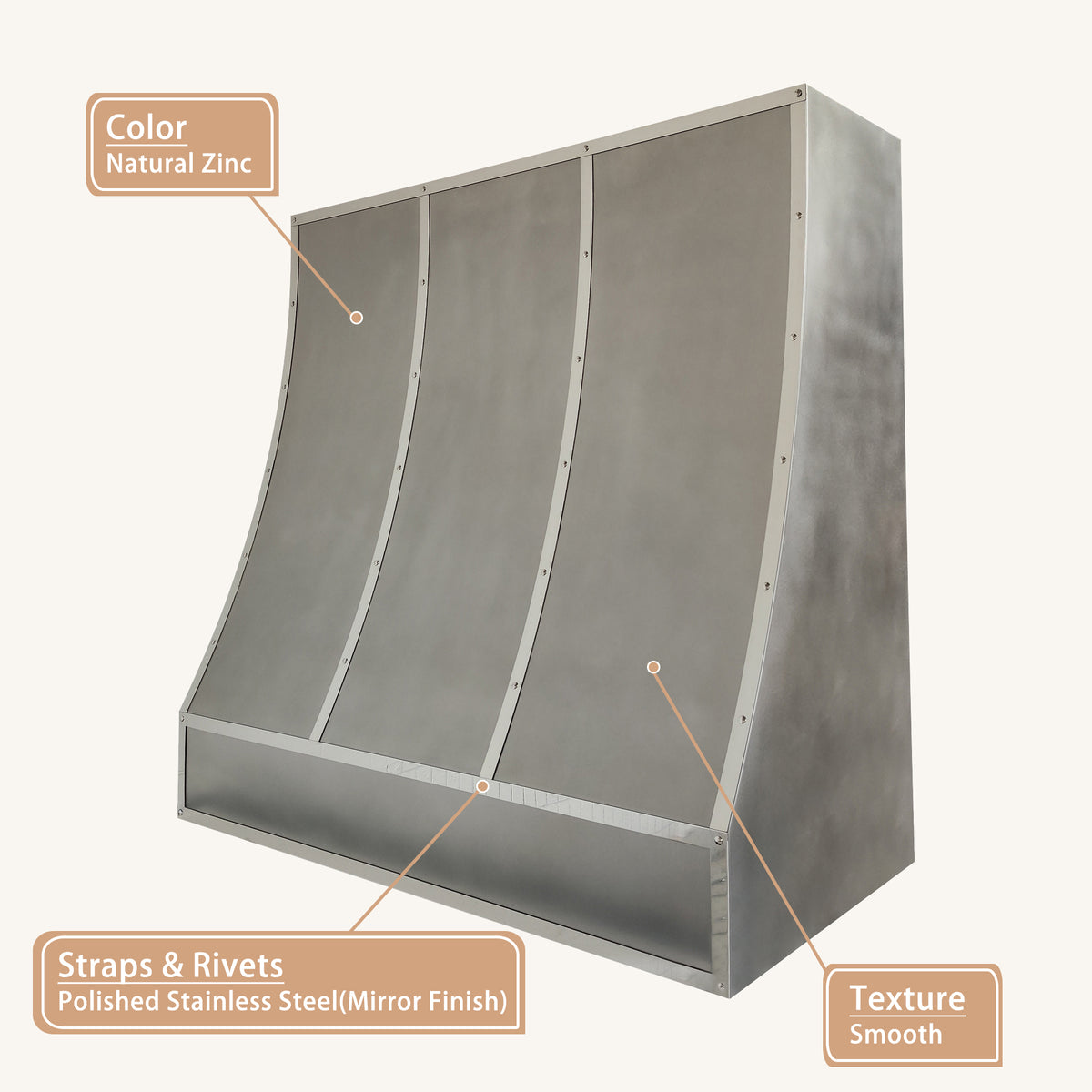 USA Minimal Handmade Zinc Range Hood URHZ-28