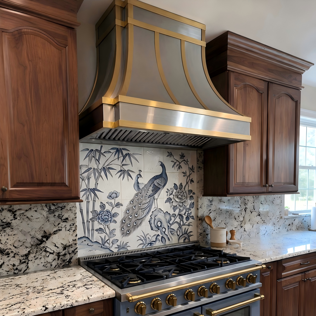 USA Minimal Stainless Steel Exhaust Hood with Artisan Brass Straps URHS-236