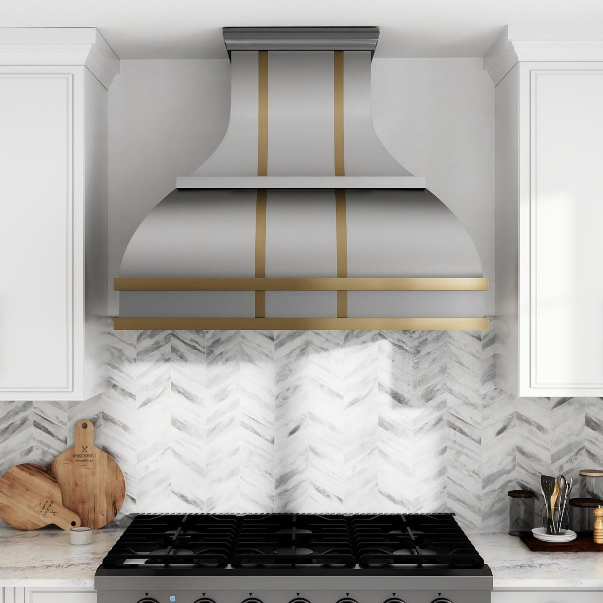 USA Modern Bell Stainless Steel Vent Hood Decorated with Brass URHS-14