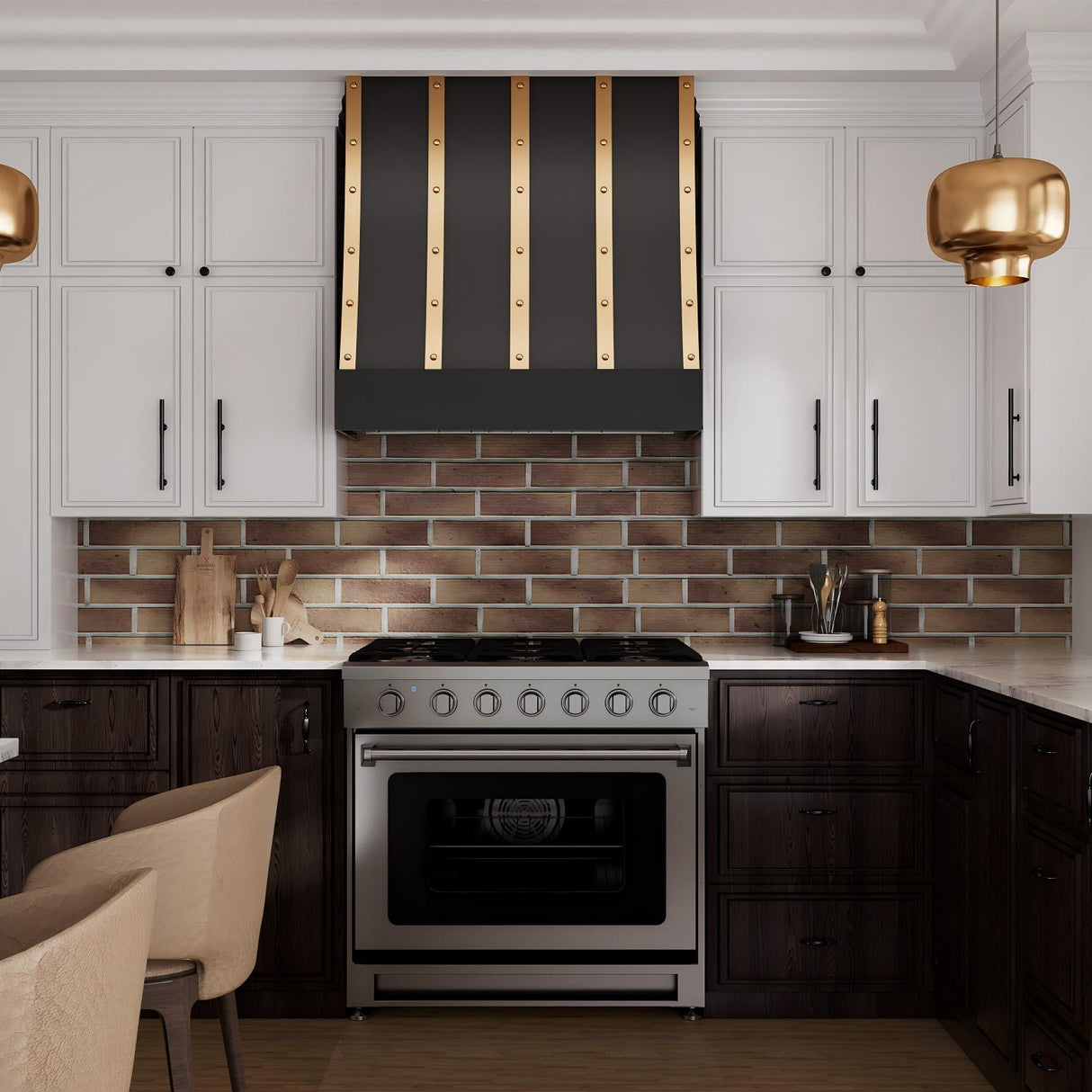 USA Modern Stainless Steel Vent Hood with Brass Straps URHS-20