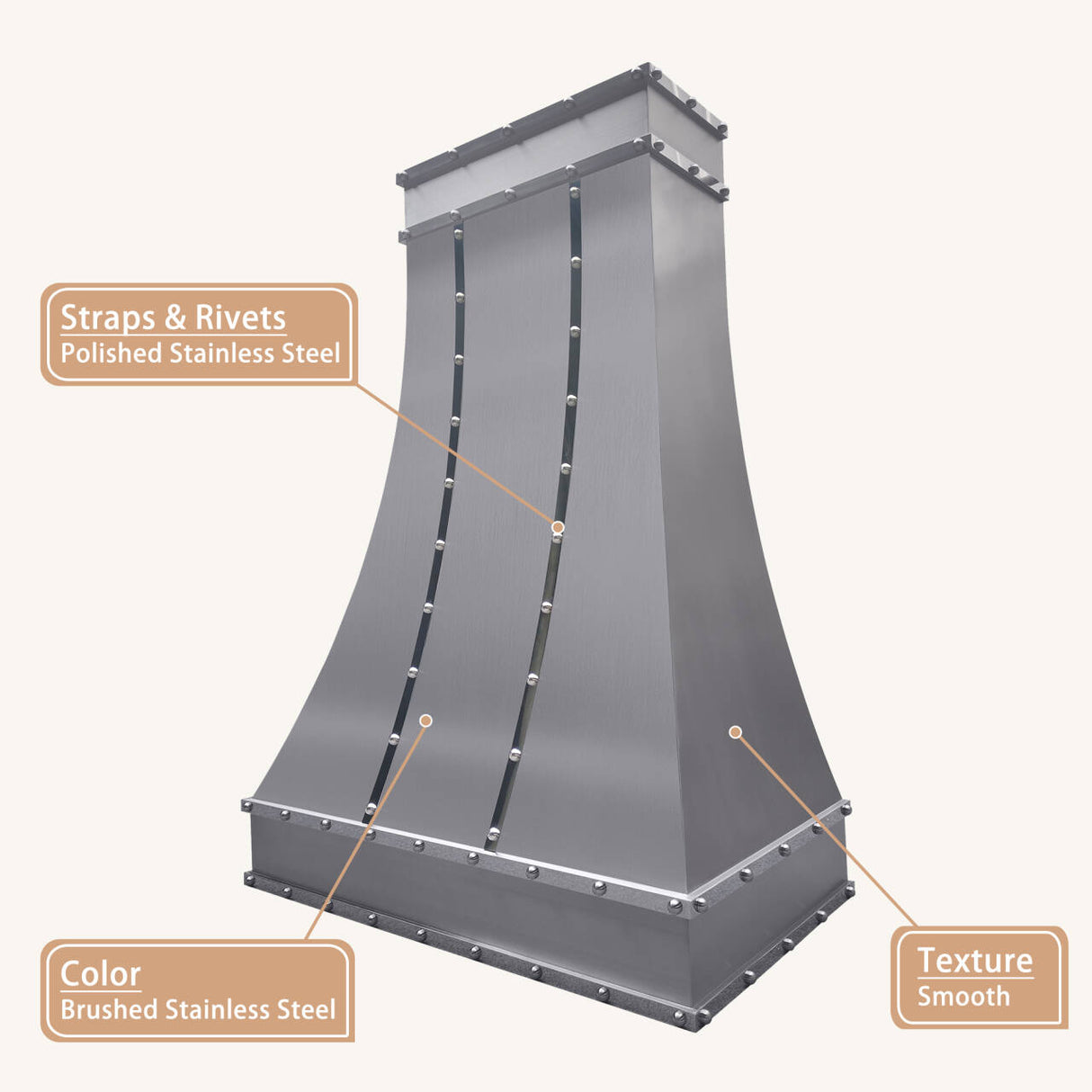 USA Modern Stainless Steel Vent Hood with Polished Straps URHS-125
