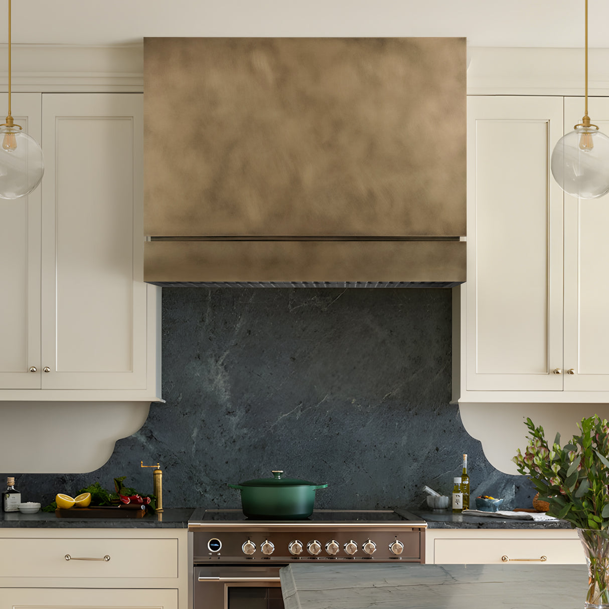 USA Non-directional Brass Custom Stove Hood with Artisan Box Shaped URHB-110
