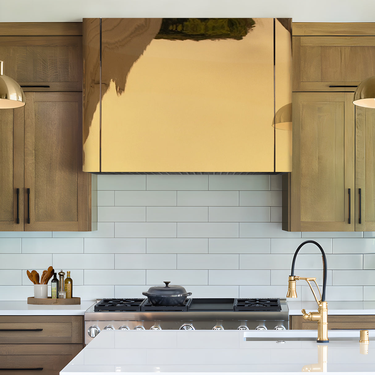 USA Polished Classic Brass Range Hood with Box Shaped URHB-75