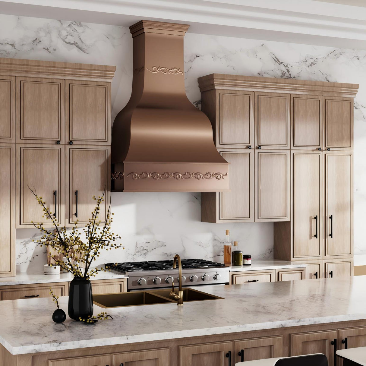 USA Premium Copper Vent Hood with Decorated Details URHC-08