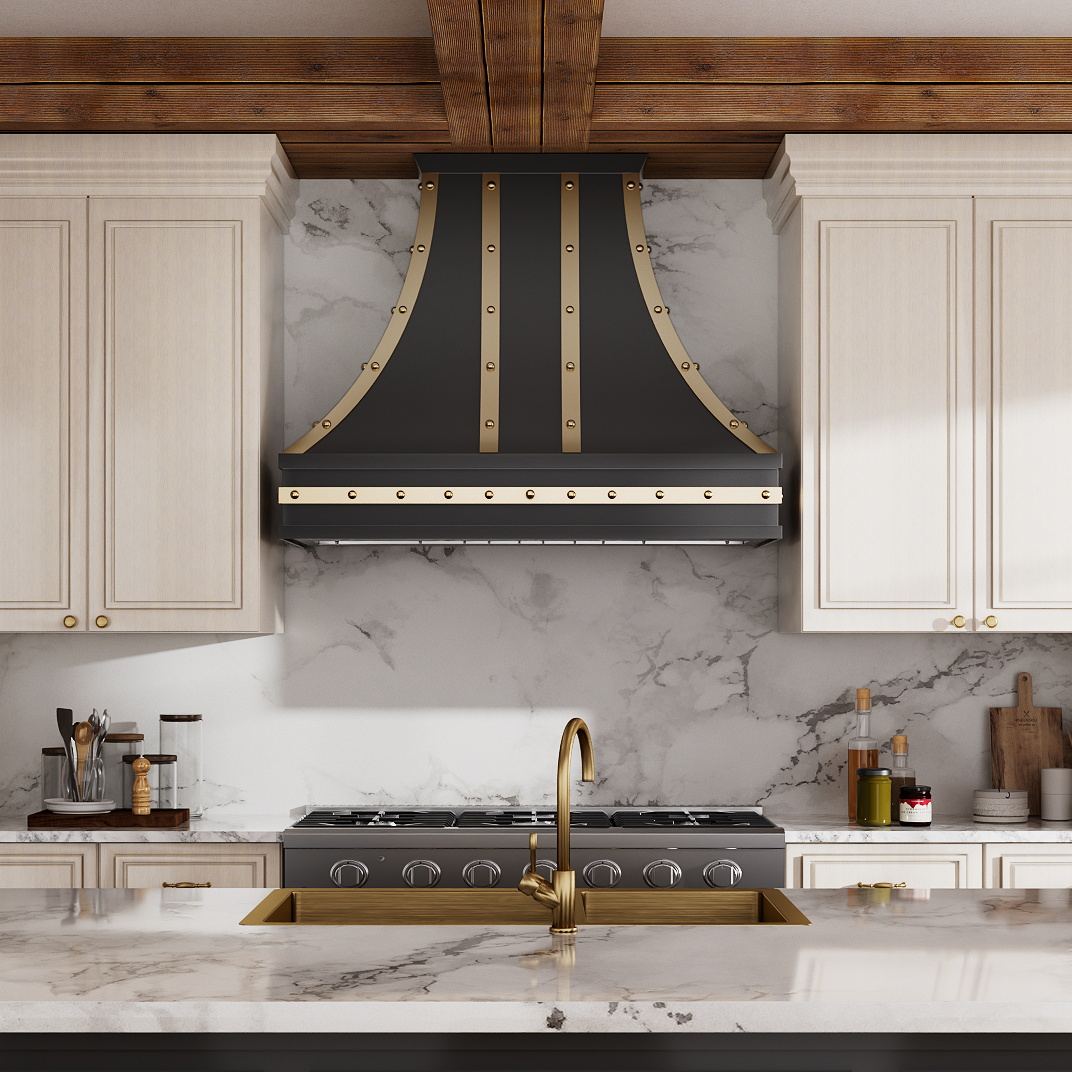 USA Luxurious Stainless Steel Vent Hood with Decorated Straps URHS-19