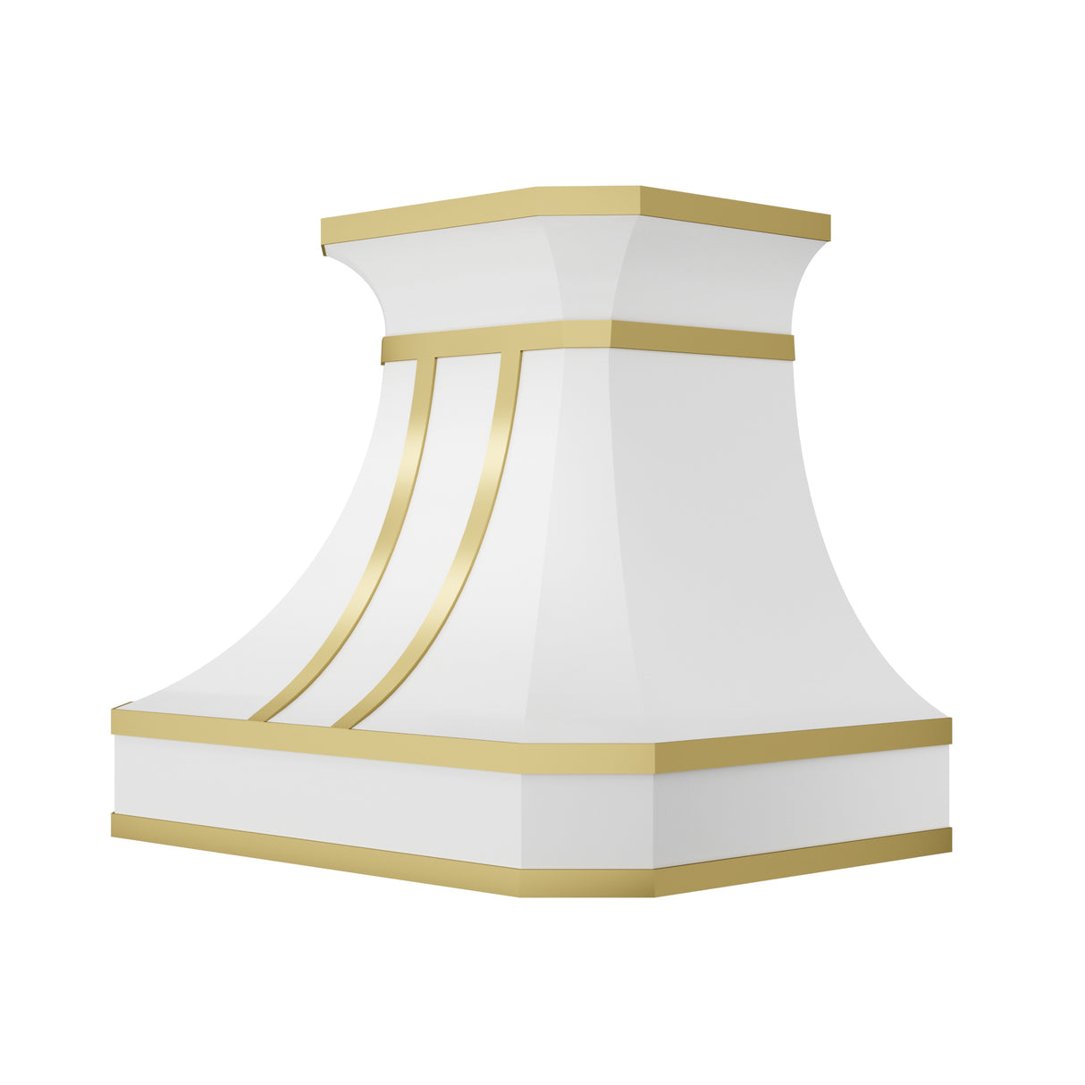 USA White Stainless Steel Stove Hood Featuring Artisan Brass Straps URHS-179