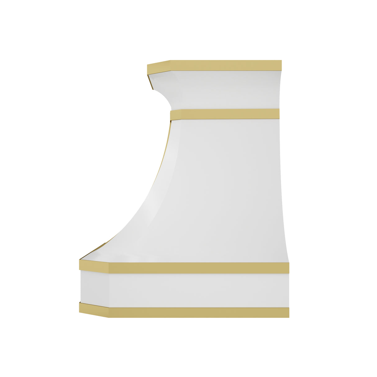 USA White Stainless Steel Stove Hood Featuring Artisan Brass Straps URHS-179