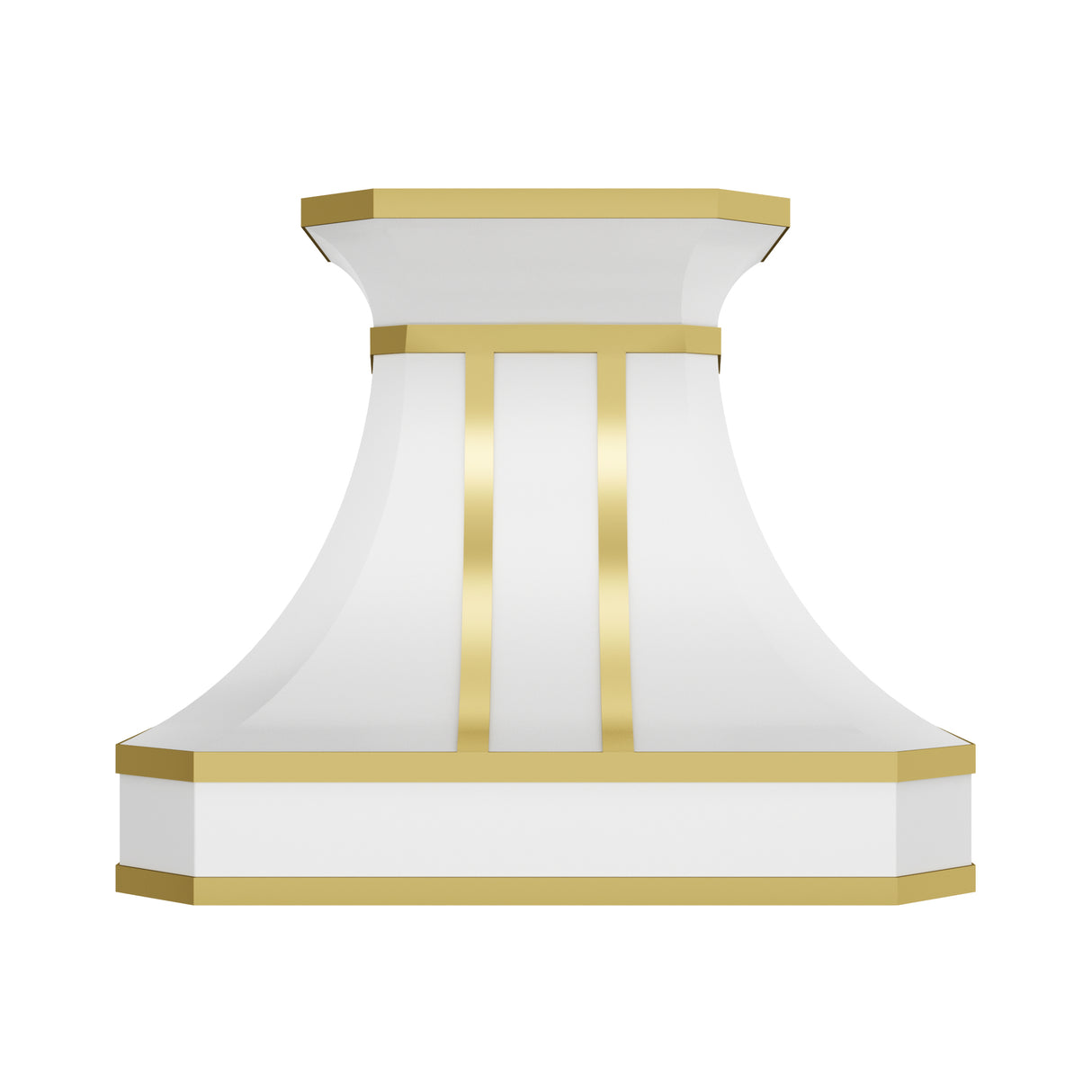USA White Stainless Steel Stove Hood Featuring Artisan Brass Straps URHS-179