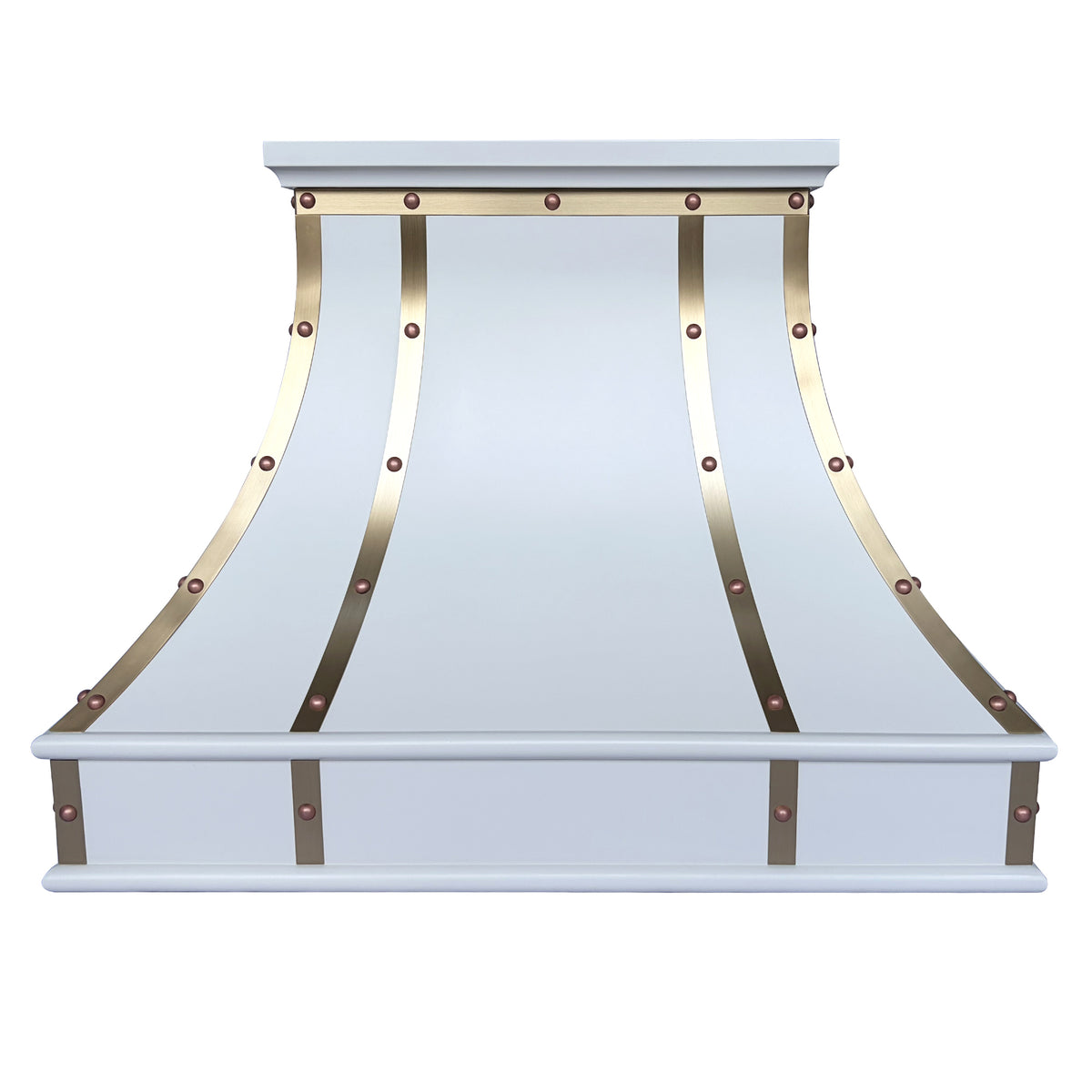 USA White Stainless Steel Stove Hood with Handmade Natural Copper Rivets URHS-257