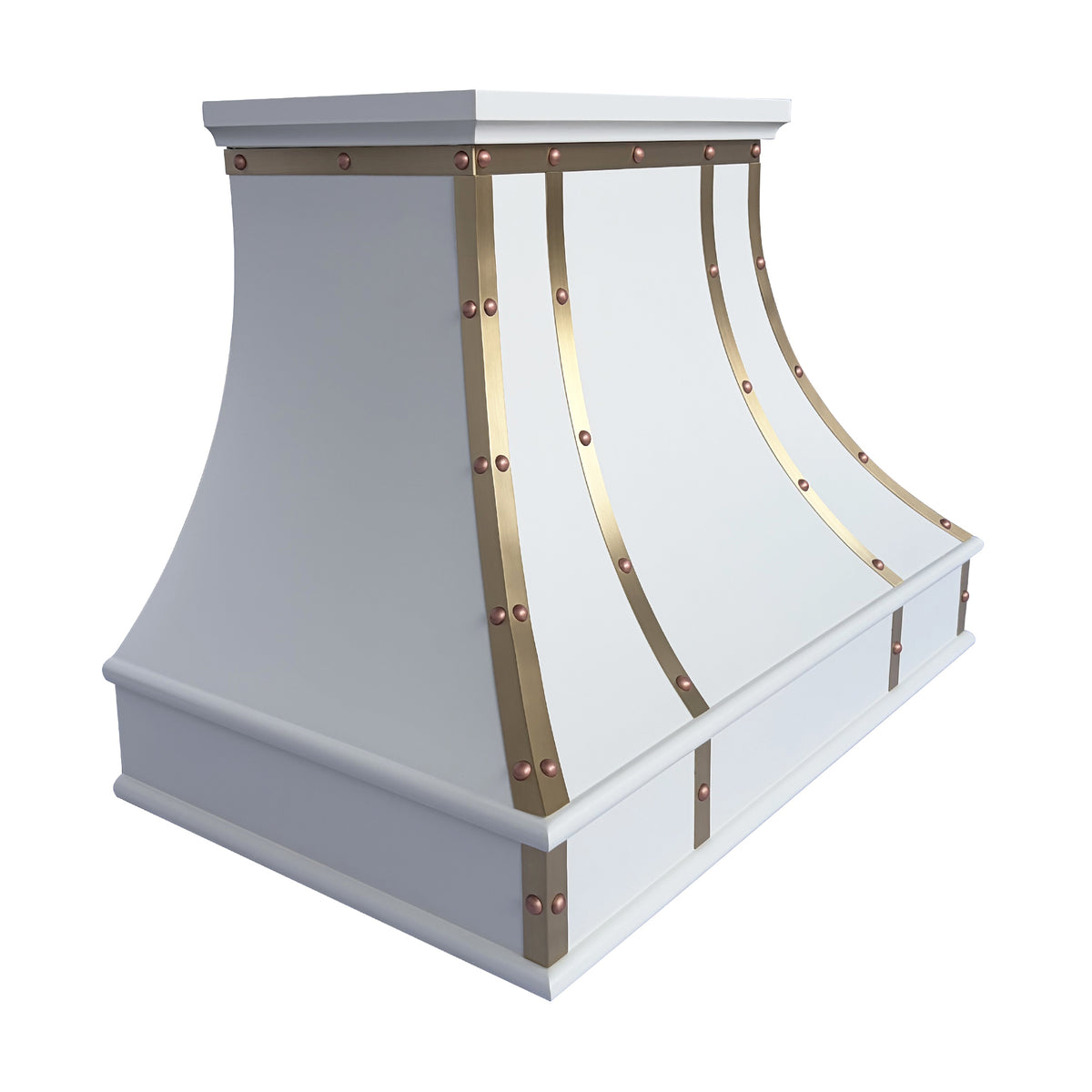 USA White Stainless Steel Stove Hood with Handmade Natural Copper Rivets URHS-257