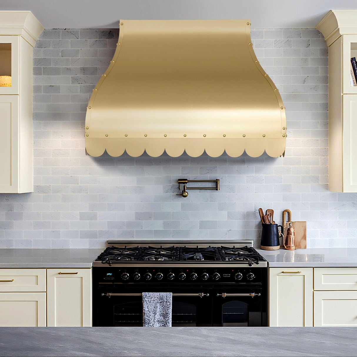 USA Custom Brass Range Hood with Scalloped Apron URHB-05