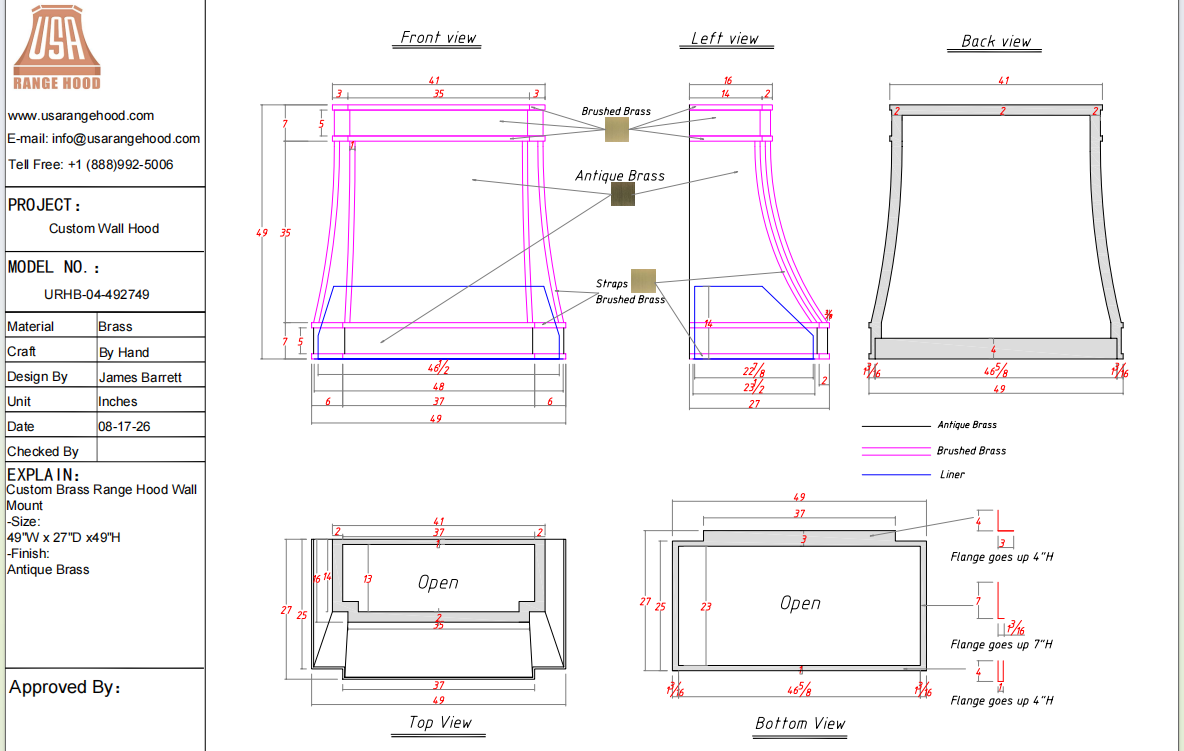 USA Range Hood-URHB-04-Custom Link for Justine