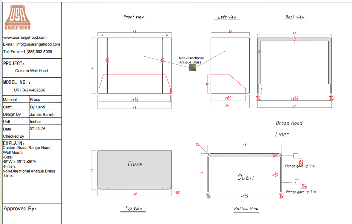 USA Custom Range Hood-URHB-24-Custom Link for Elise