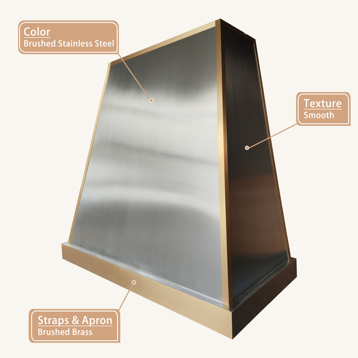USA Modern Stainless Steel Kitchen Hood with Artisan Brass Apron URHS-224