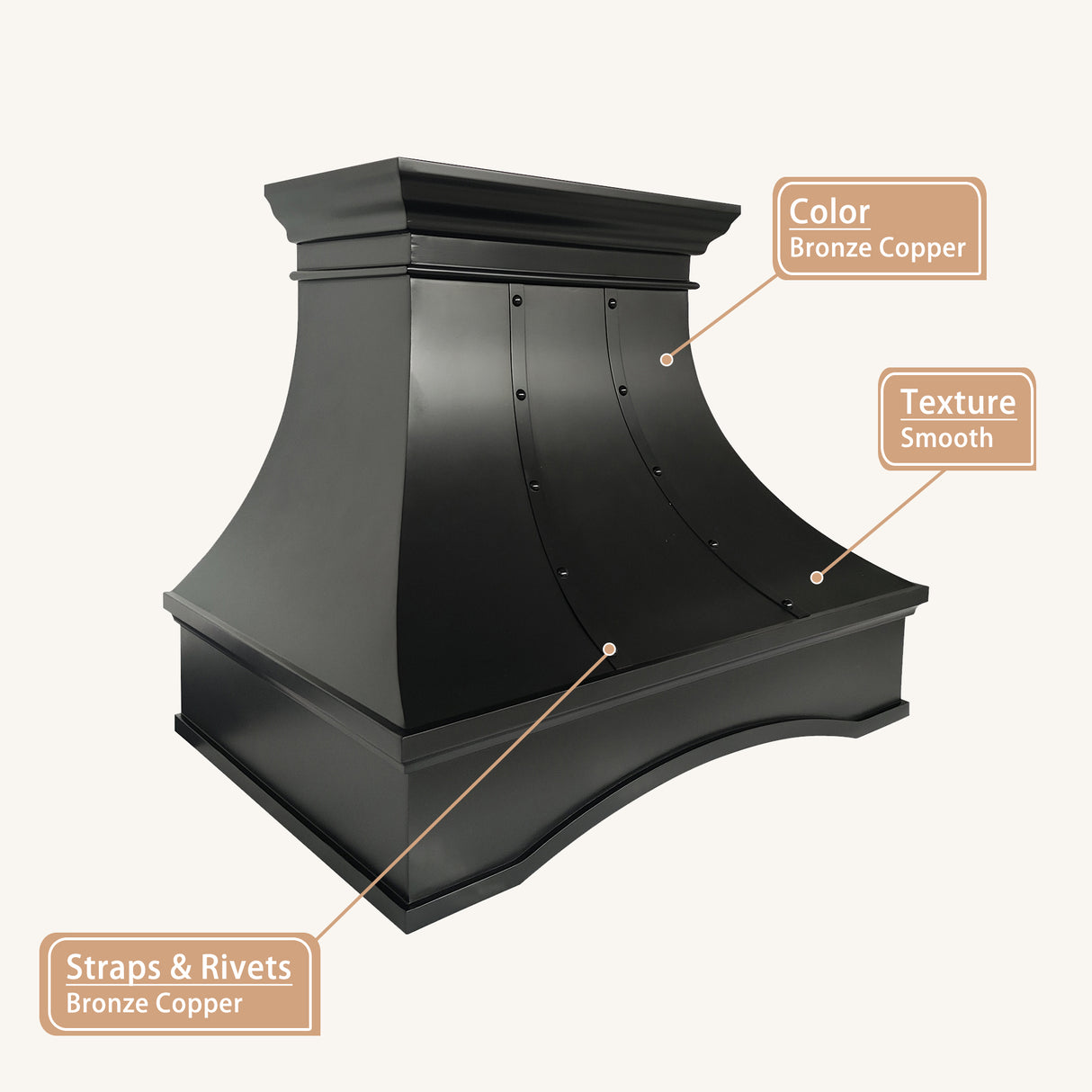 USA Handmade Bronze Copper Exhaust Hood with Arch Apron URHC-101