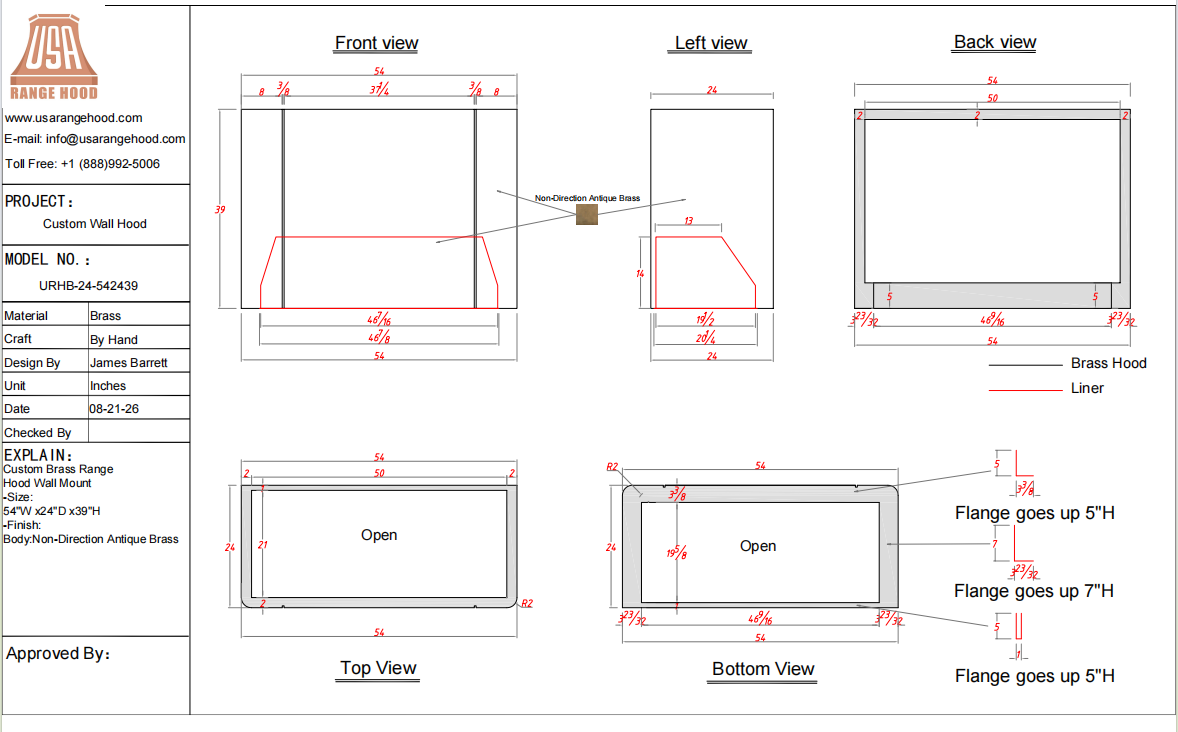USA Custom Range Hood-URHB-24-Custom Link for Larry