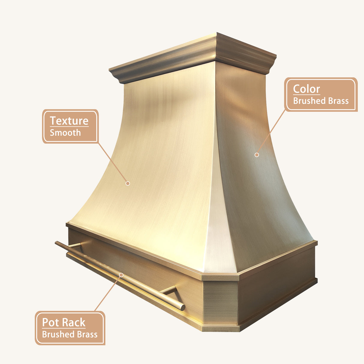 USA Classic Brass Range Hood Featuring Brass Pot Rack URHB-82