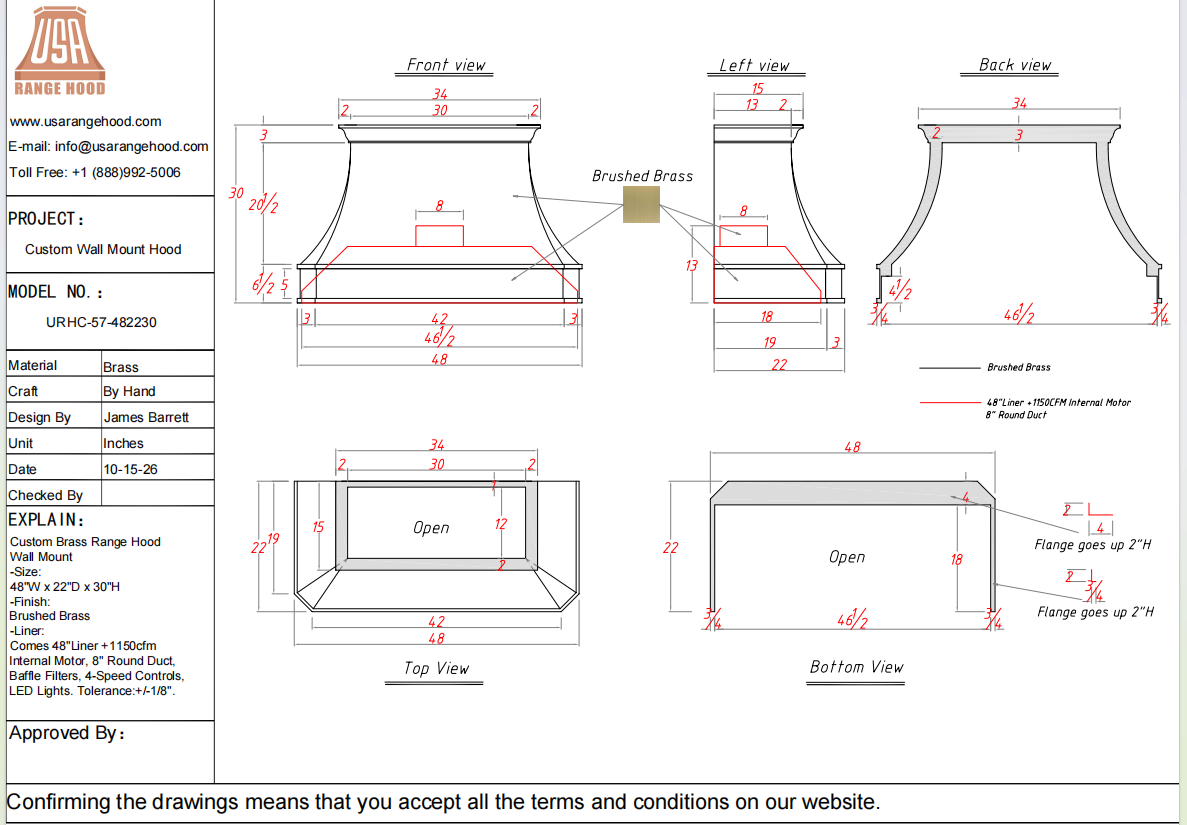 USA Custom Range Hood-URHC-57-Custom Link for Linda