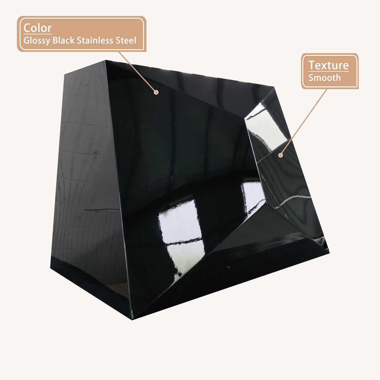 USA Custom Glossy Black Stainless Steel Vent Hood with Artisan Shaped URHS-230