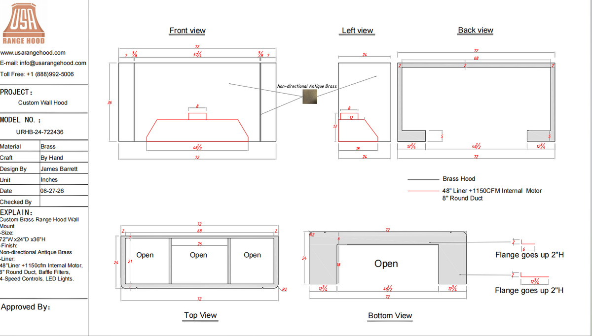 USA Custom Range Hood-URHB-24-Custom Link for Garrett