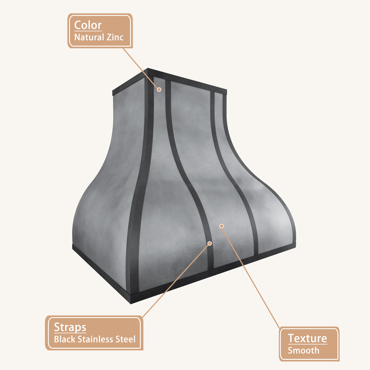 USA Artisan Custom Zinc Vent Hood with Bell Shaped URHZ-30