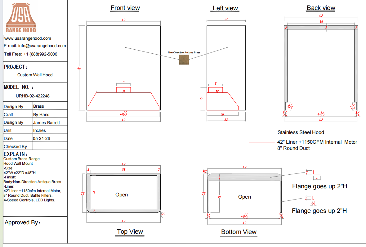 USA Custom Range Hood-URHB-02-Custom Link for Mayer