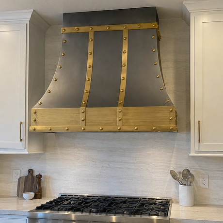 Natural Zinc and Brushed Brass Range Hood Design