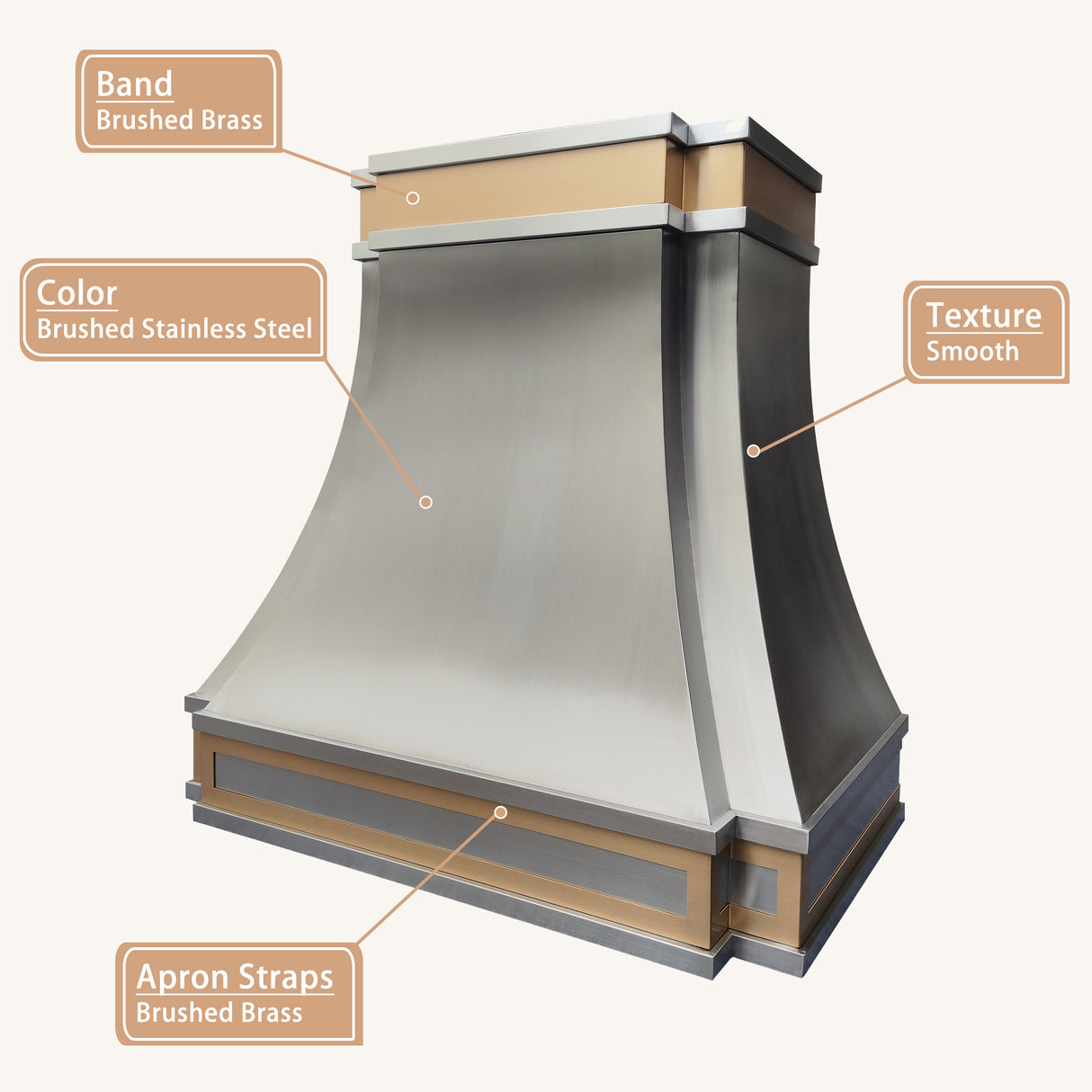 USA Designer Stainless Steel Vent Hood with Brass Straps URHS-156
