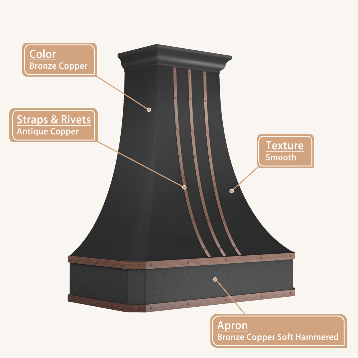 USA Designer Custom Bronze Copper Stove Hood URHC-95