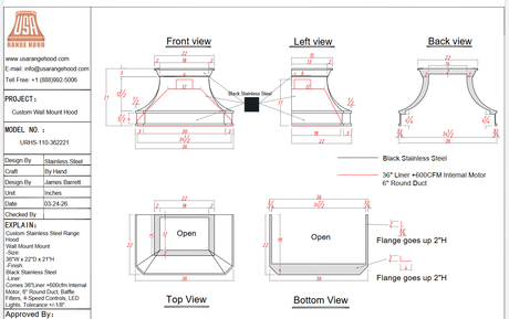 USA Custom Range Hood-URHS-110 Custom Link for Jake Flury