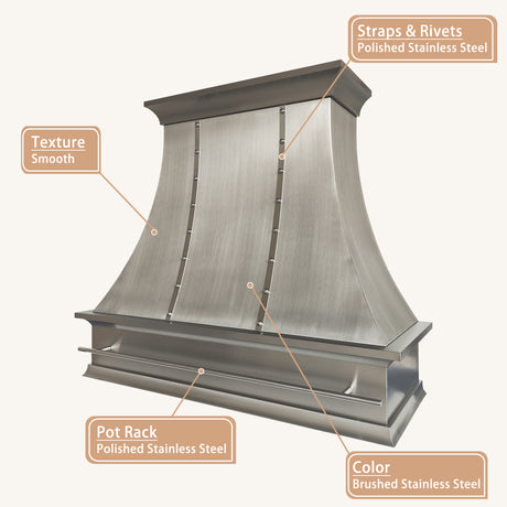 USA Minimal Stainless Steel Range Hood with Polished Decorated Straps URHS-231