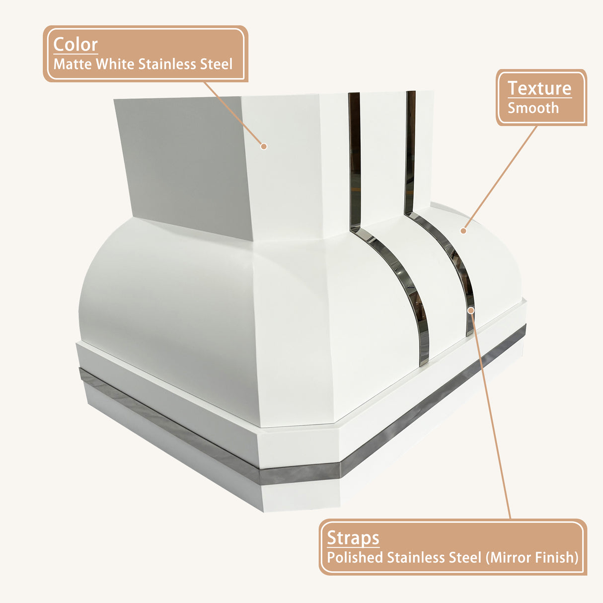 USA Artisan Handmade White Stainless Steel Vent Hood URHS-249