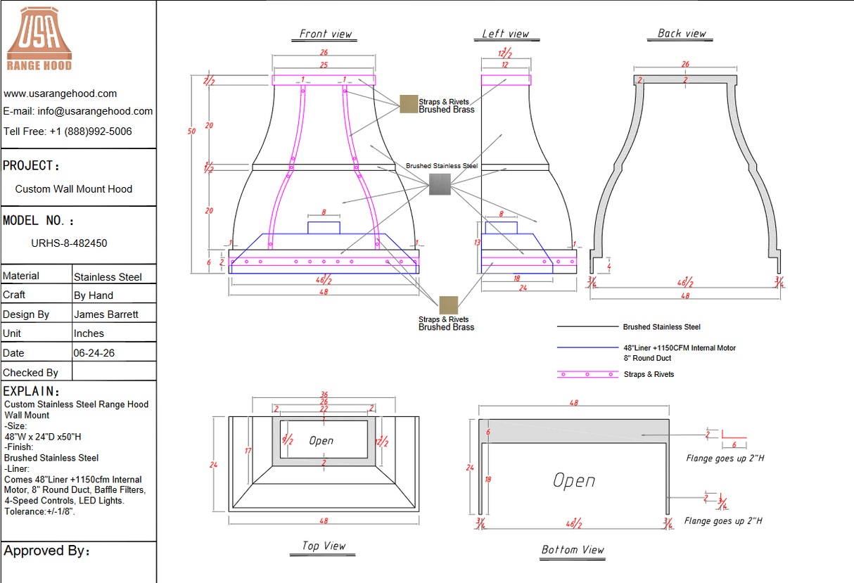 USA Custom Range Hood-Custom Link for Yanky