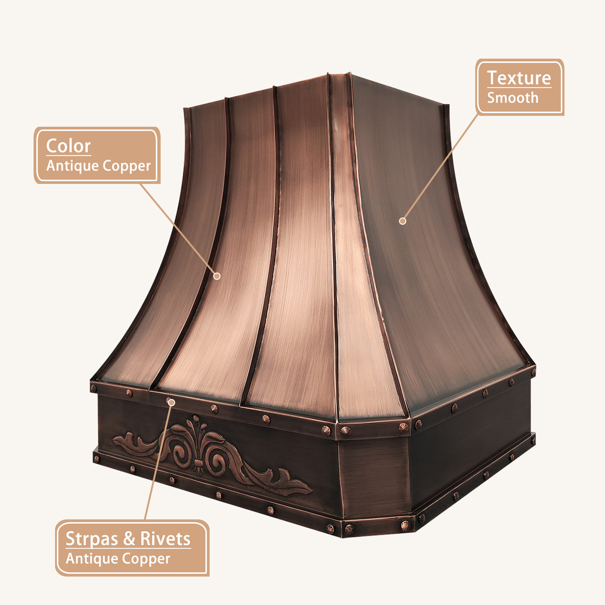 USA Luxury Copper Kitchen Vent Hood With Sculptural Apron URHC-24
