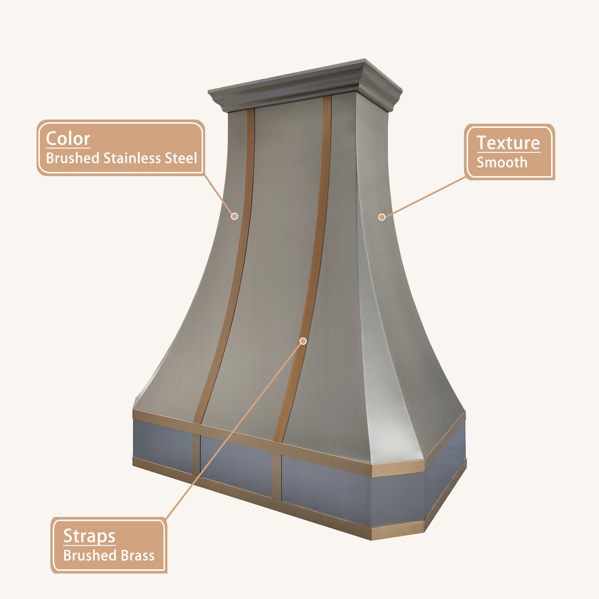 USA Classic Stainless Steel Custom Range Hood with Brushed Brass Trim URHS-105