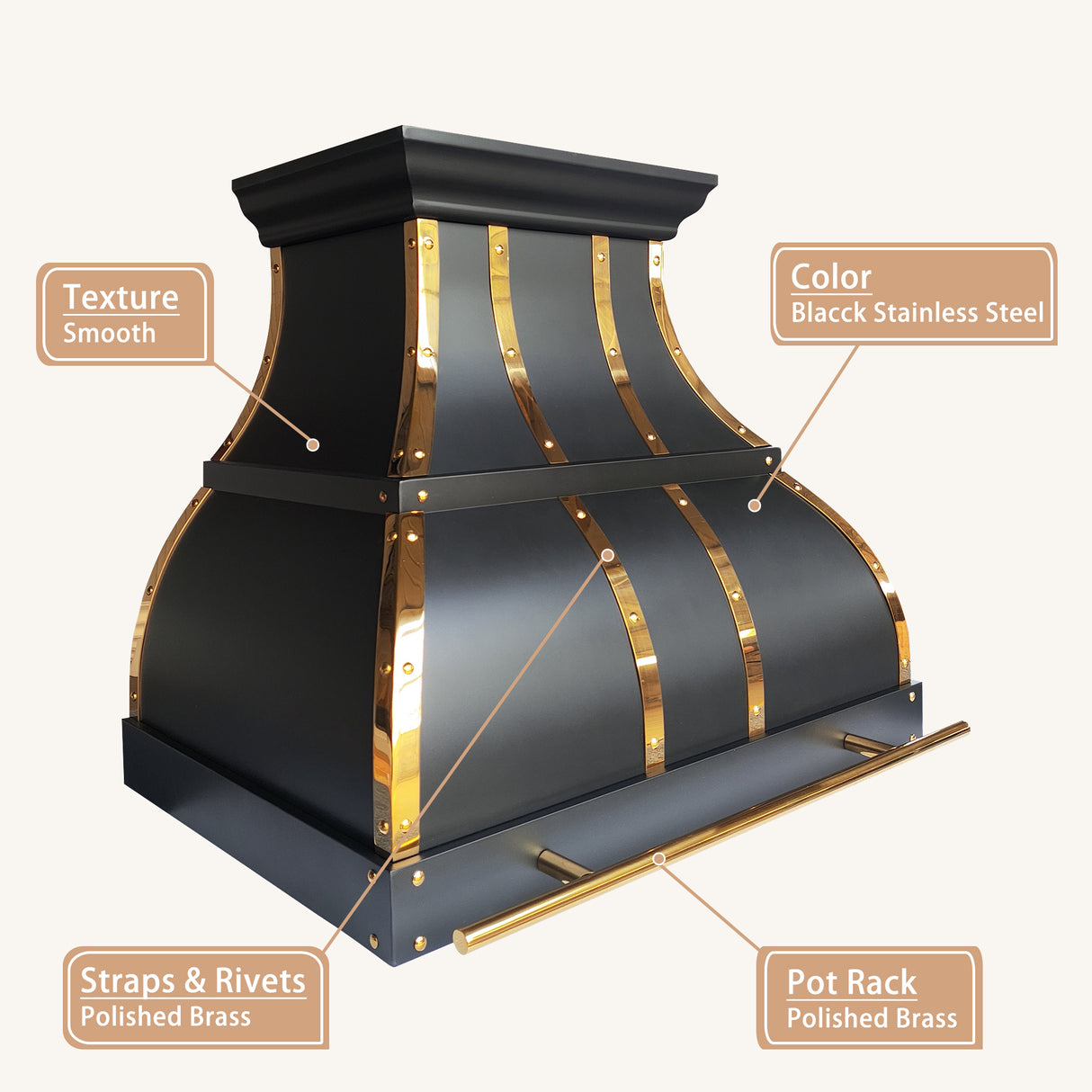 USA Black Designer Bell Shaped Stainless Steel Vent Hood URHS-216