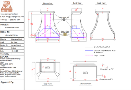 USA Custom Range Hood-URHS-60-Custom Link for Nancy LaCalamita