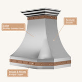 USA Modern Luxury Stainless Steel Range Hood with Copper Straps URHS-68