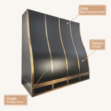 USA Black Stainless Steel Stove Hood with Antique Brass Straps URHS-221