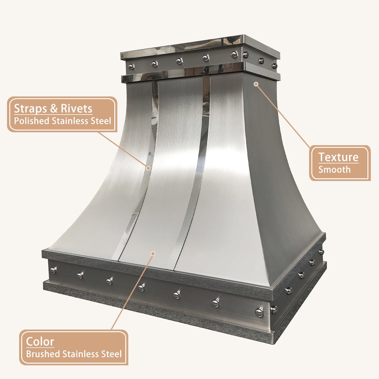 USA Texas Modern Range Hood Stainless Steel with Polished Straps URHS-61