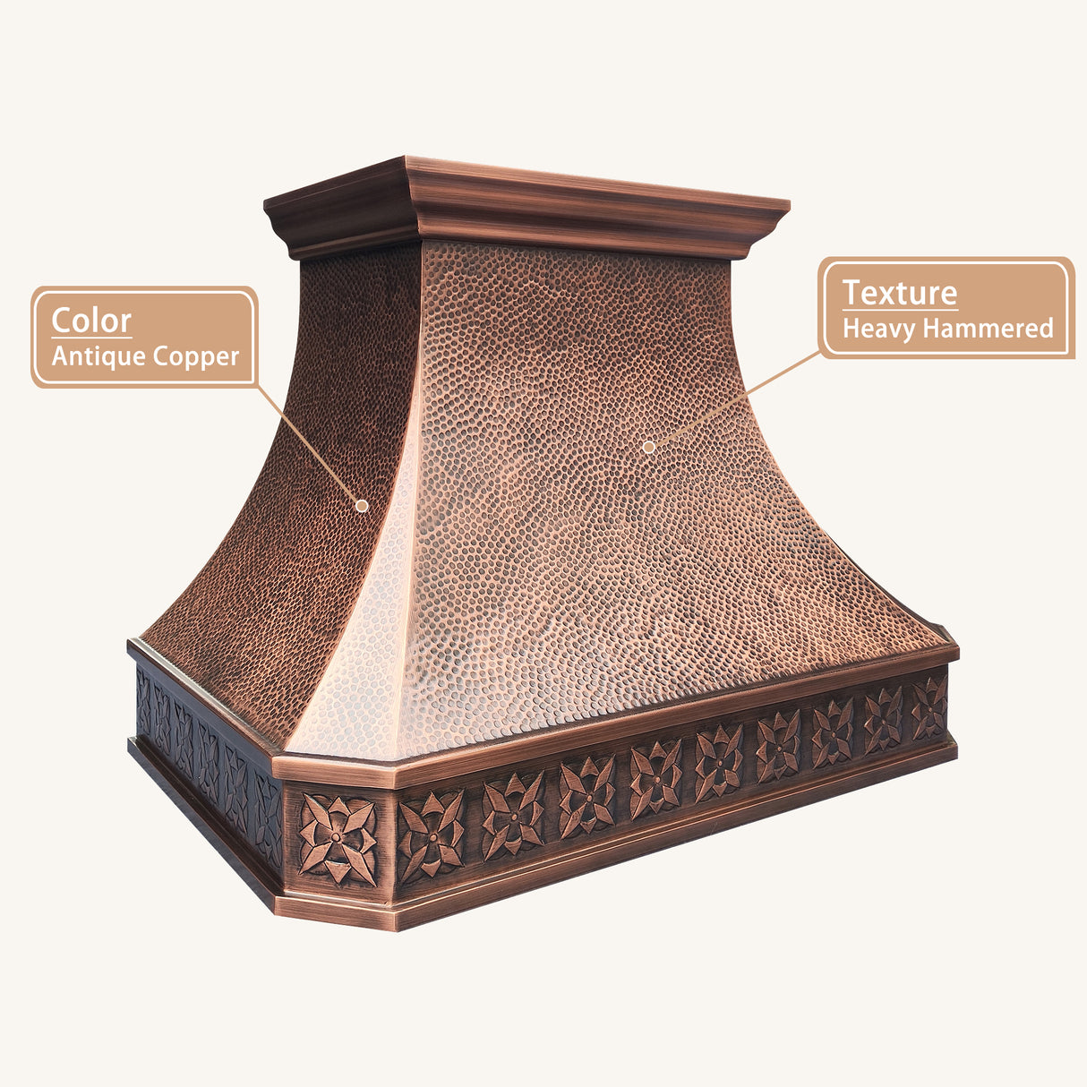 USA Custom Antique Copper Vent Hood with Heavy Hammered URHC-91