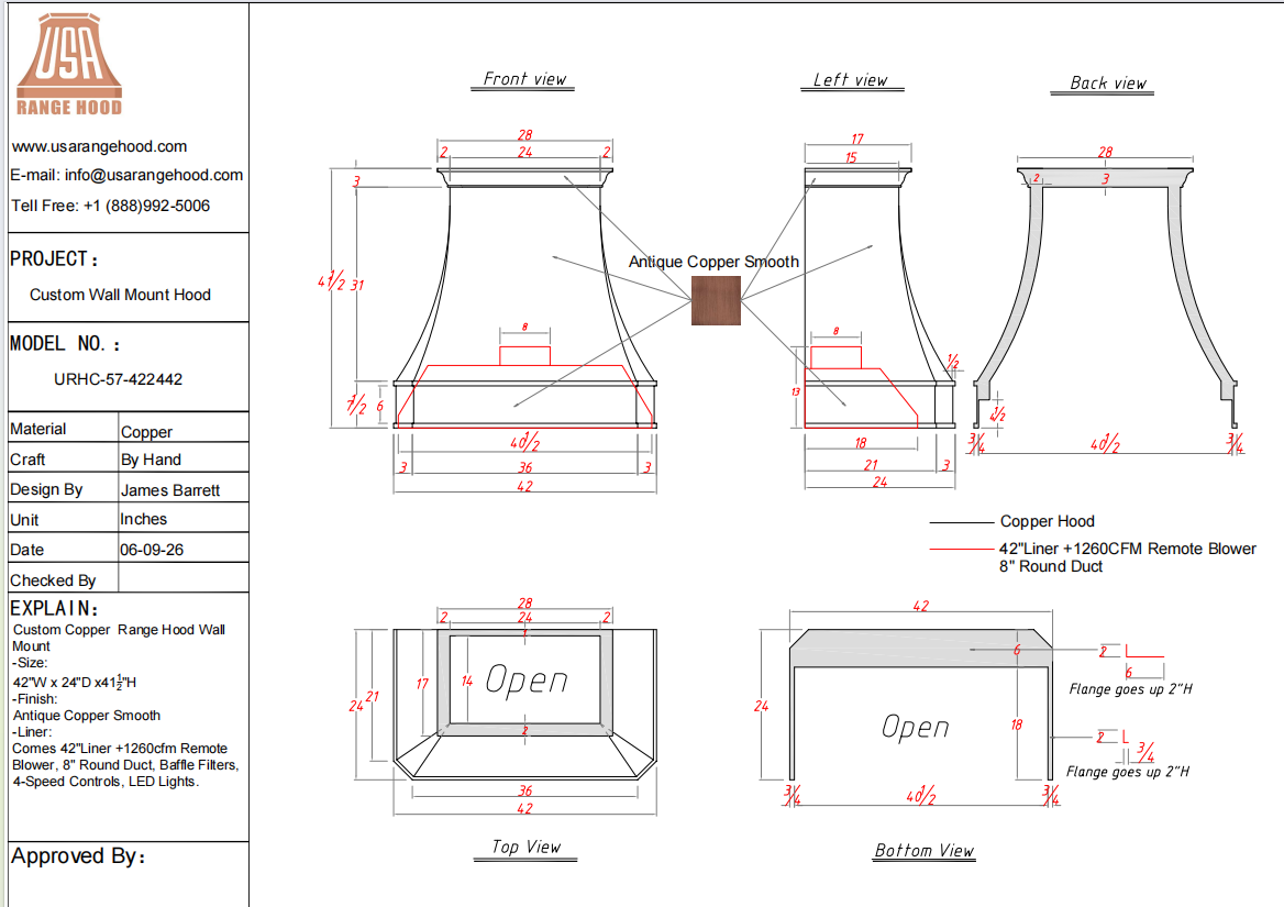 USA Custom Kitchen Hood-URHC-57-Custom Link for Jennifer