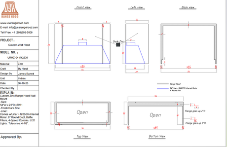 USA Custom Kitchen Hood URHZ-04-Custom Link for Natashia