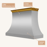 USA Modern Stainless Steel Range Hood with Custom Brass Crown URHS-167