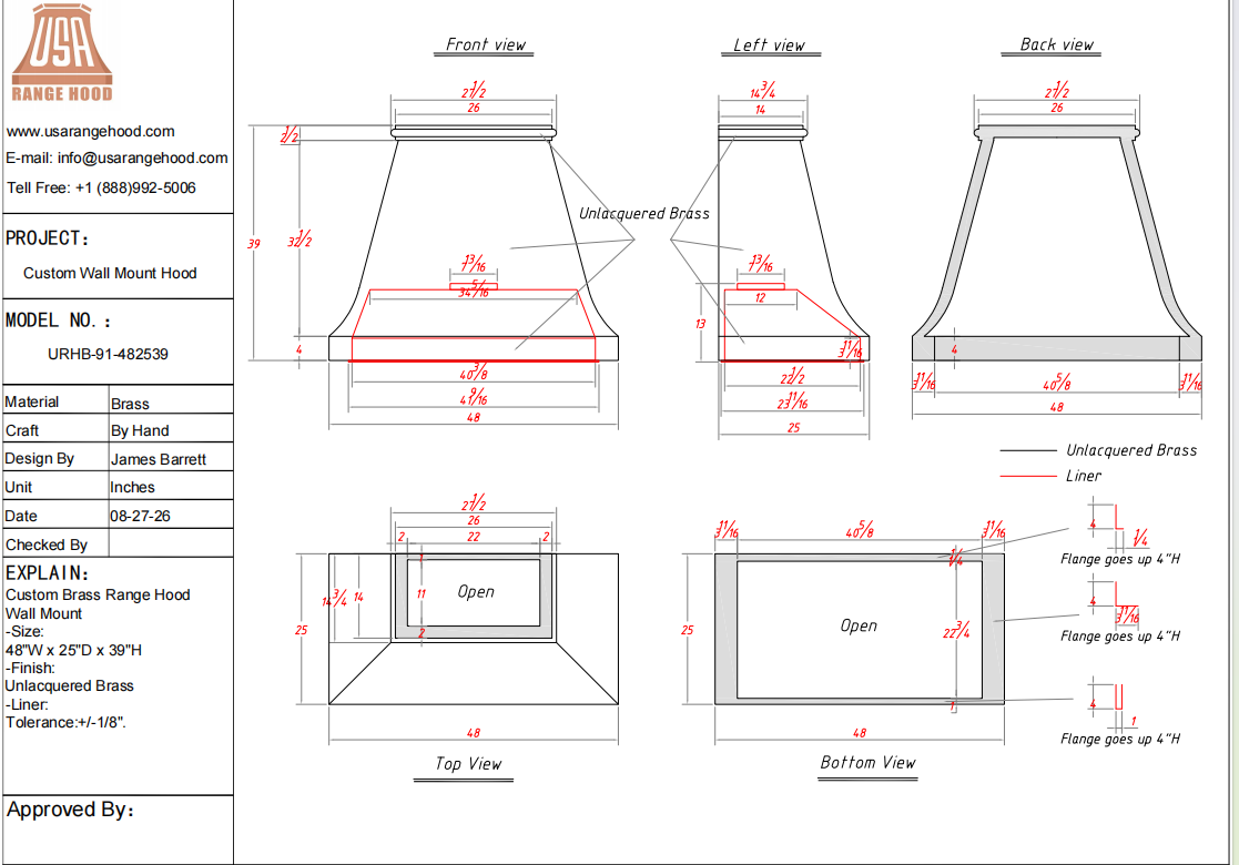 USA Custom Range Hood-URHB-91-Custom Link for Albert